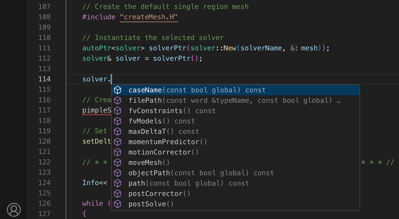 IntelliSense for OpenFOAM