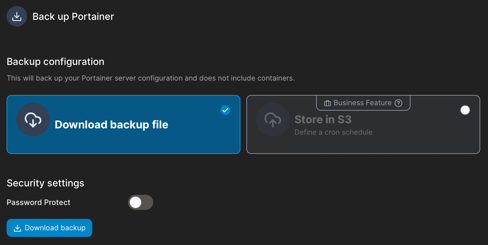Backup Portainer via web UI